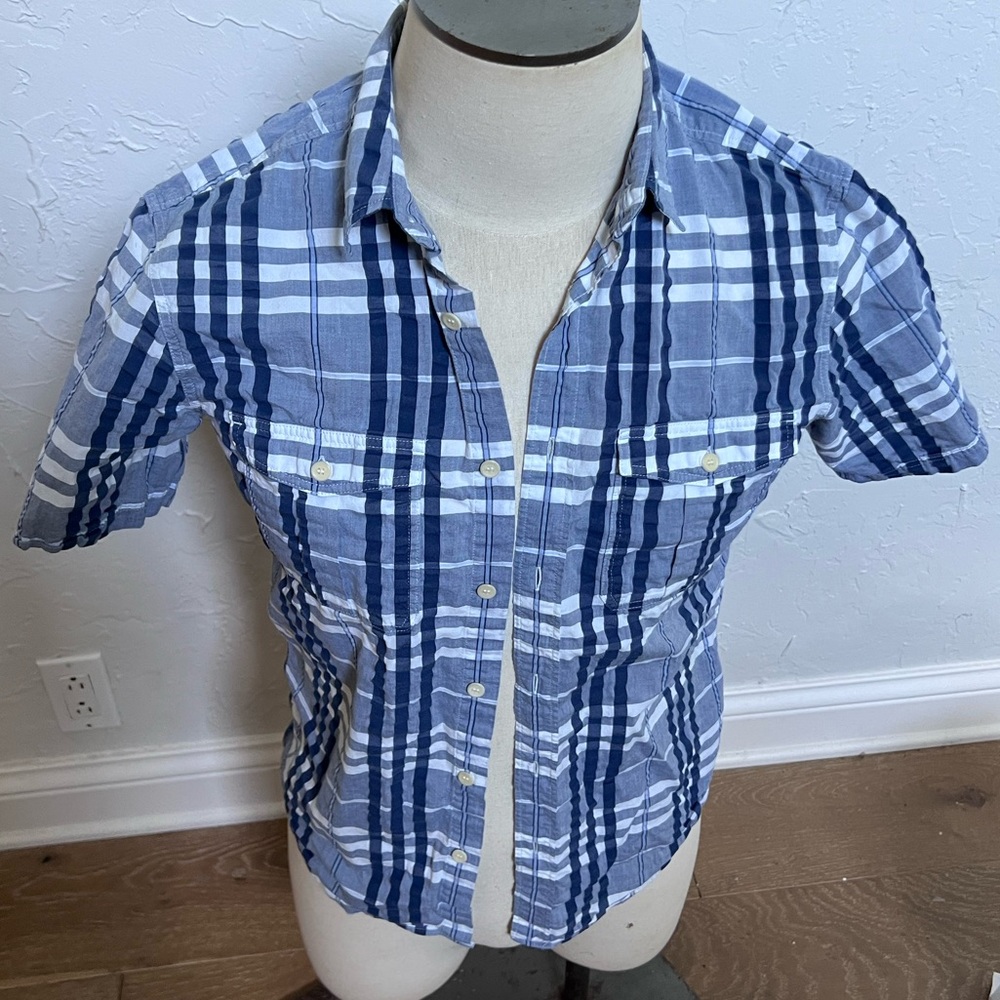 Brit Men’s Blue Plaid Button-Up | 100% Cotton | Size M